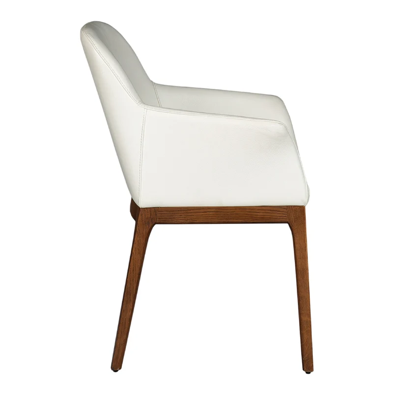 Chaise de salle à manger rembourrée en cuir et bois de chêne teinte noyer - Ann