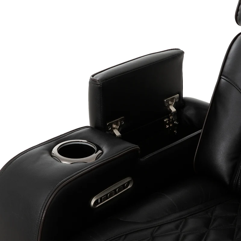 Sofa inclinable motorisé en cuir noir avec table rabattable & éclairage DEL - Colton