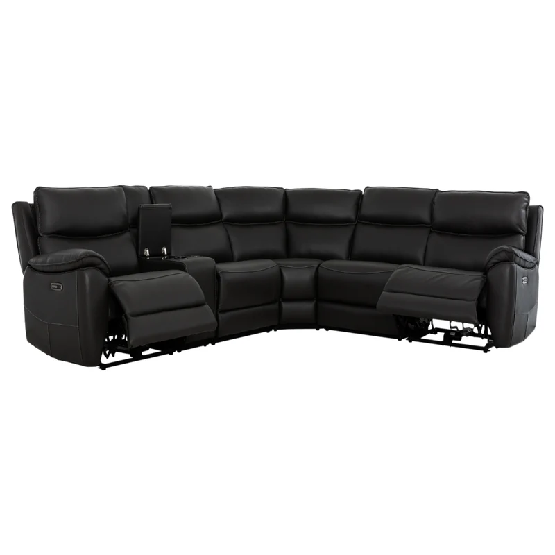 Sectionnel inclinable motorisé 6 pièces en cuir noir espresso avec console - Knox