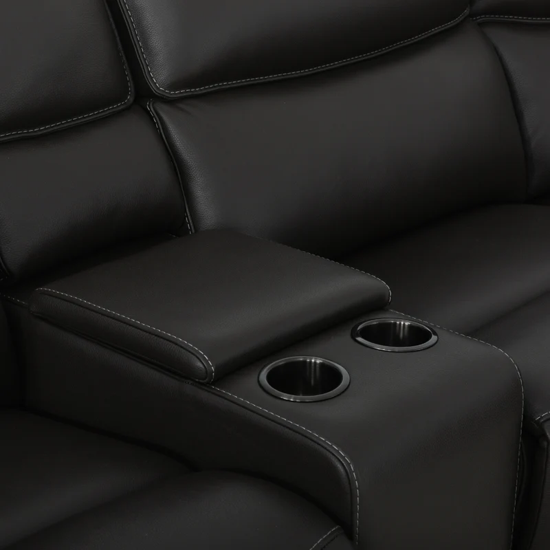Sectionnel inclinable motorisé 6 pièces en cuir noir espresso avec console - Knox