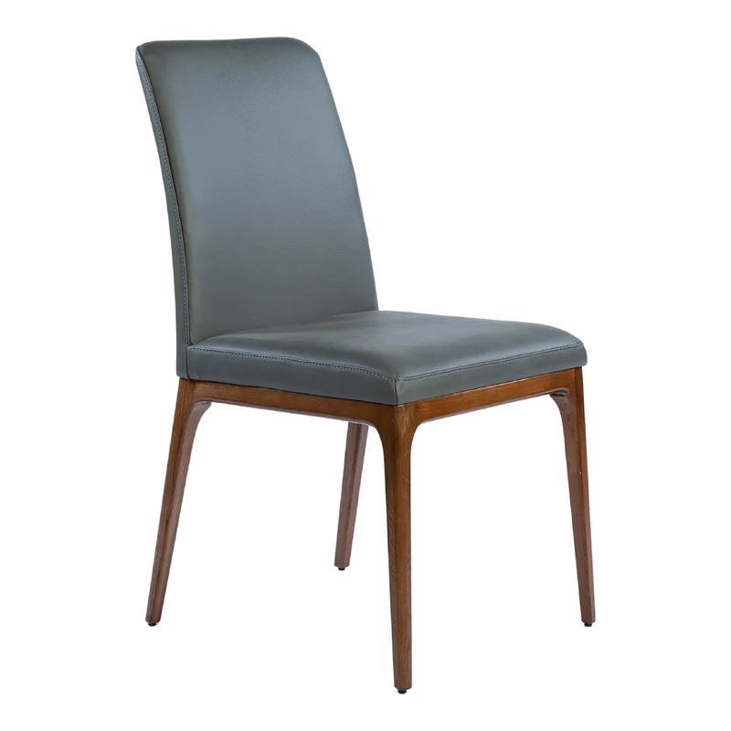 Chaise de salle à manger rembourrée en cuir et bois de chêne teint noyer - Lucia