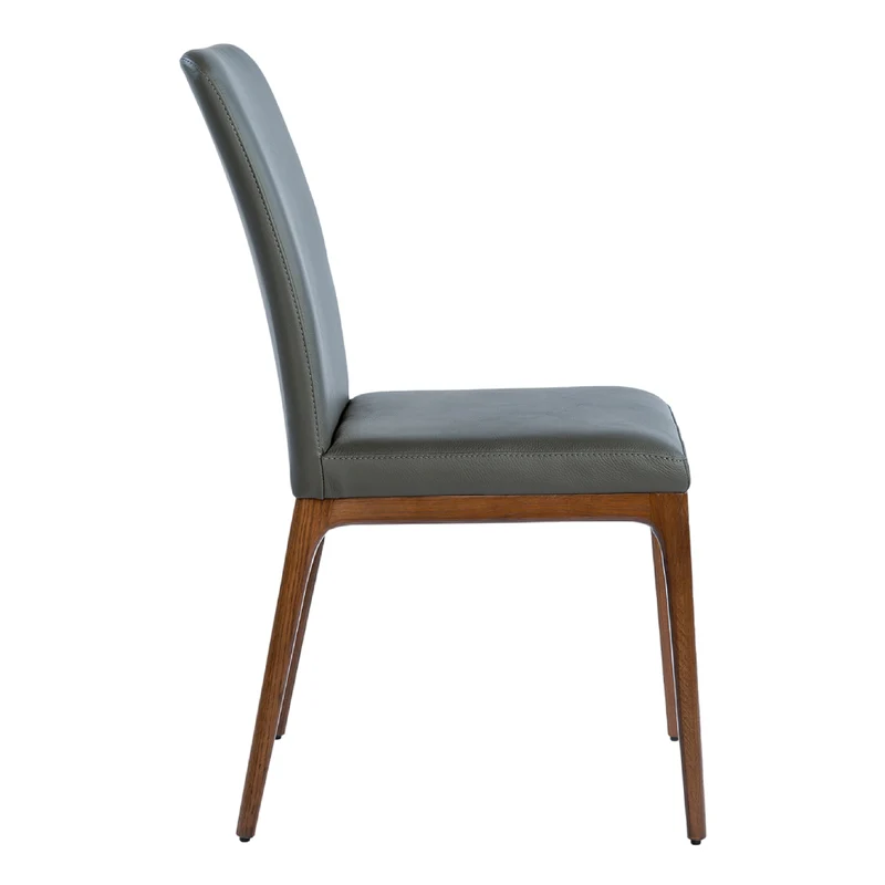 Chaise de salle à manger rembourrée en cuir et bois de chêne teint noyer - Lucia