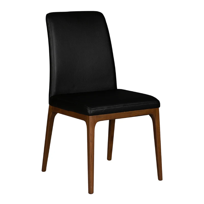 Chaise de salle à manger rembourrée en cuir et bois de chêne teint noyer - Lucia