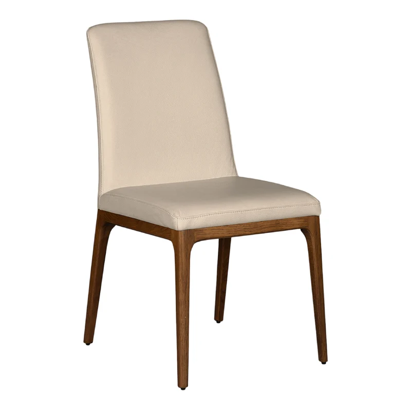 Chaise de salle à manger rembourrée en cuir et bois de chêne teint noyer - Lucia
