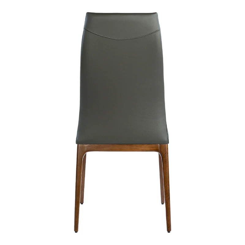 Chaise de salle à manger rembourrée en cuir et bois de chêne teinte noyer - Amy