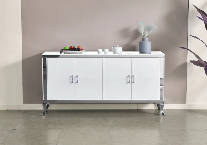 Buffet 4 portes marbre blanc argent - Neo