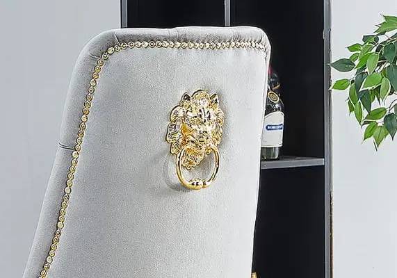 Chaises en velours gris et tête de lion dorée - Glade x4