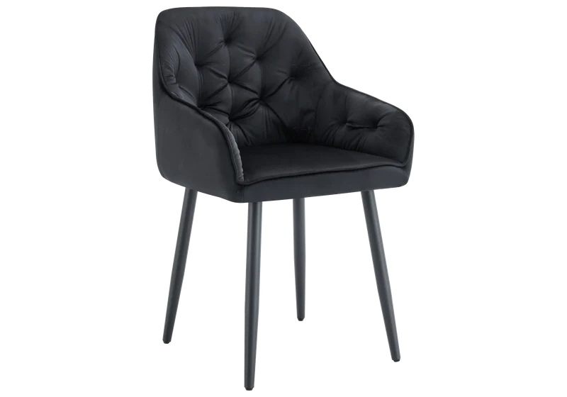 Chaises fauteuils capitonnés velours noir - Liora x2