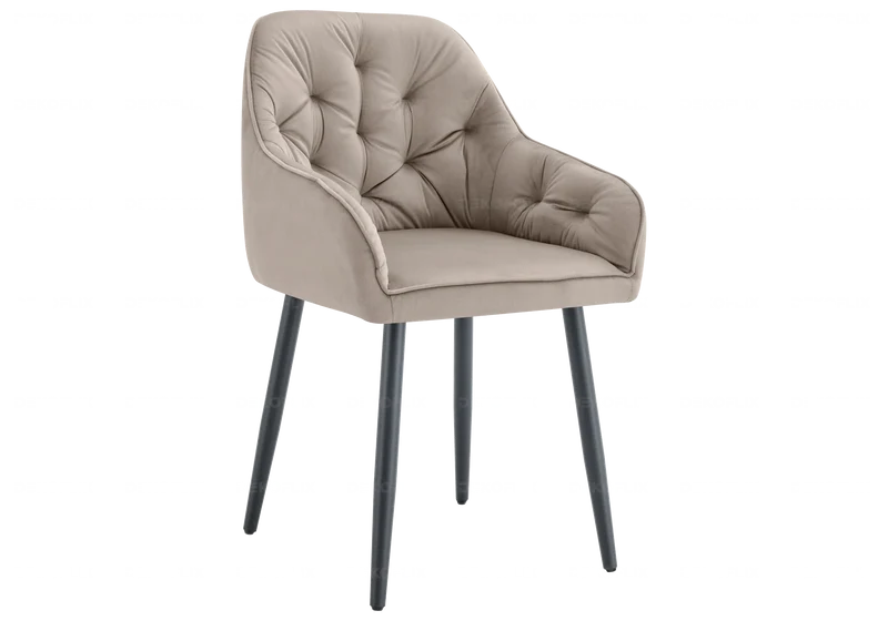 Chaises fauteuils capitonnés velours taupe - Liora x2