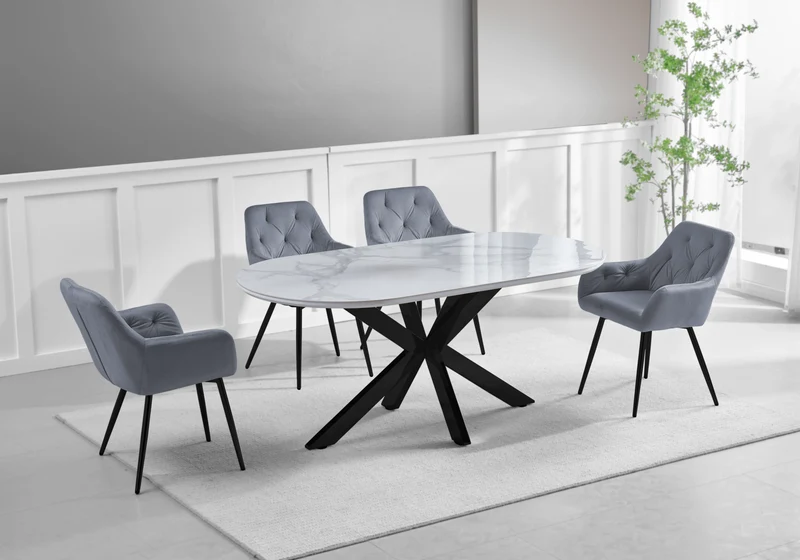 Chaises fauteuils capitonnés velours gris - Liora x2
