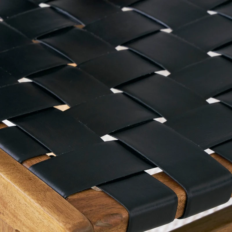 Ensemble de salle à manger avec 6 chaises en sangles de cuir noir - Fortmaine