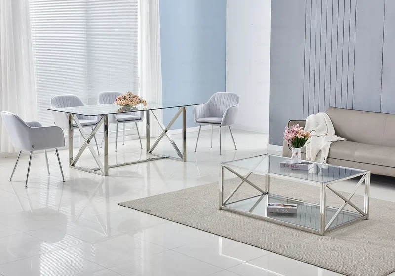 Table en verre et chaises grises - Avas