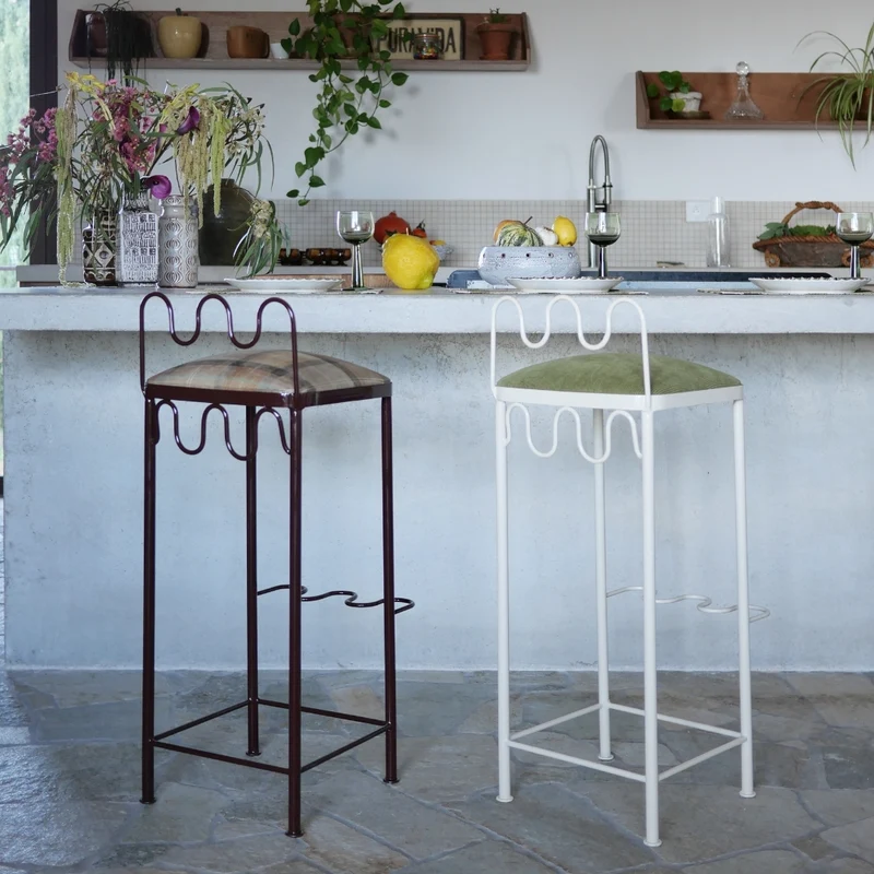 Tabouret de bar Dolores velours milleraies