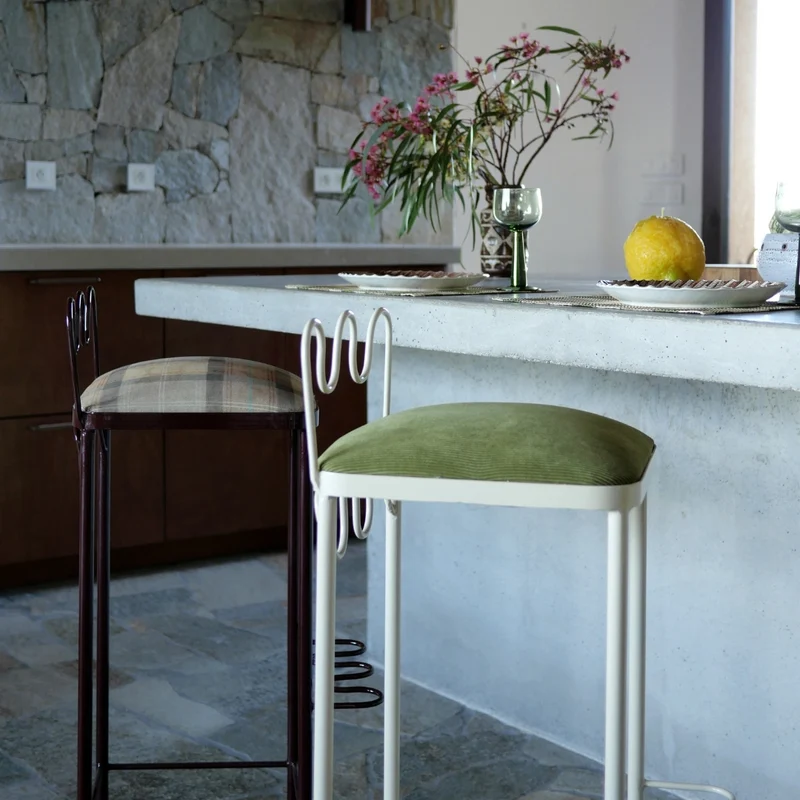 Tabouret de bar Dolores velours milleraies