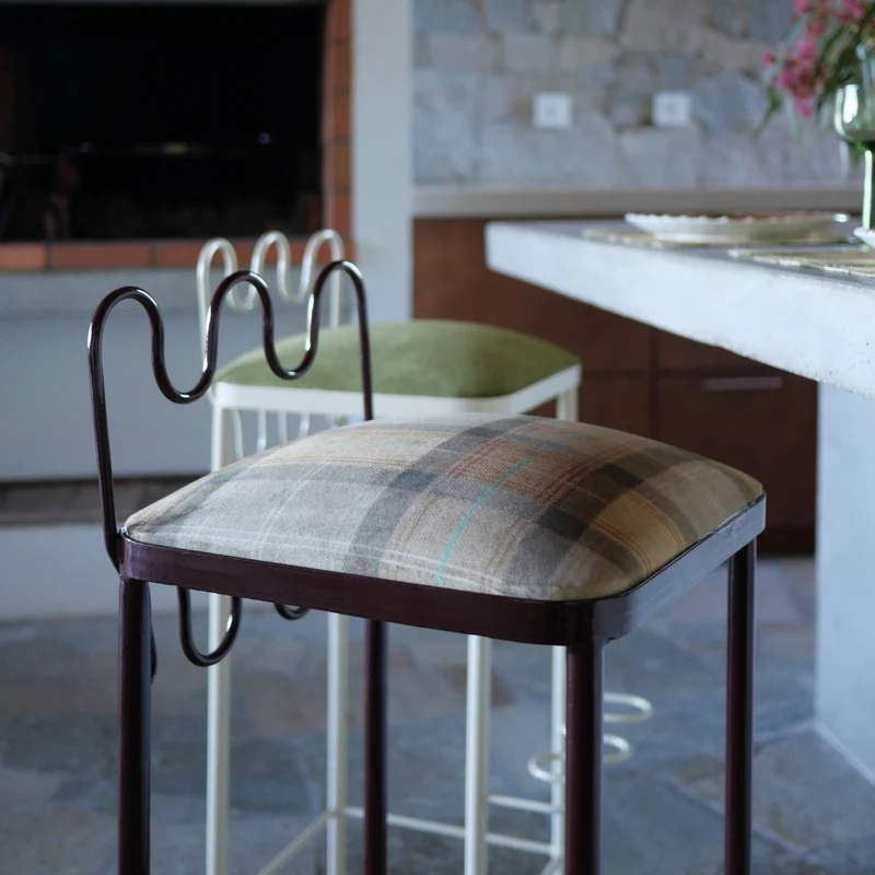 Tabouret de bar Dolores velours tartan