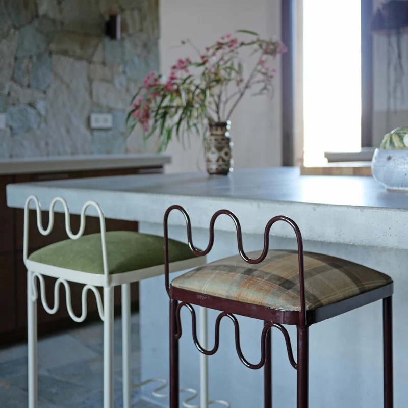 Tabouret de bar Dolores velours tartan
