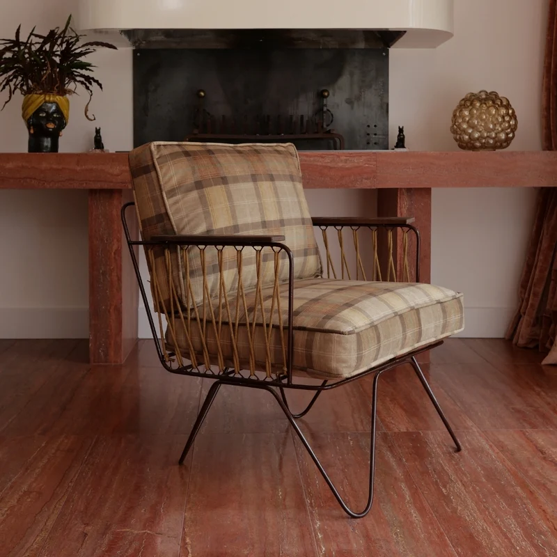 Fauteuil Croisette velours tartan