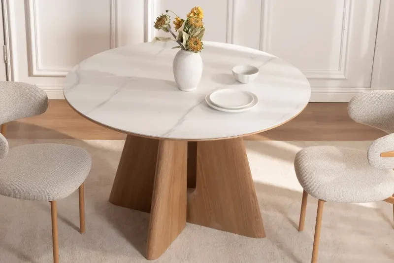 Table de Salle à Manger Ronde en Marbre Blanc DIANA - 120 x 120 cm