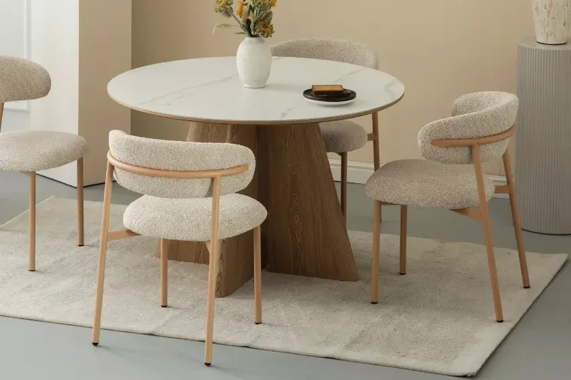 Table de Salle à Manger Ronde en Marbre Blanc DIANA - 120 x 120 cm