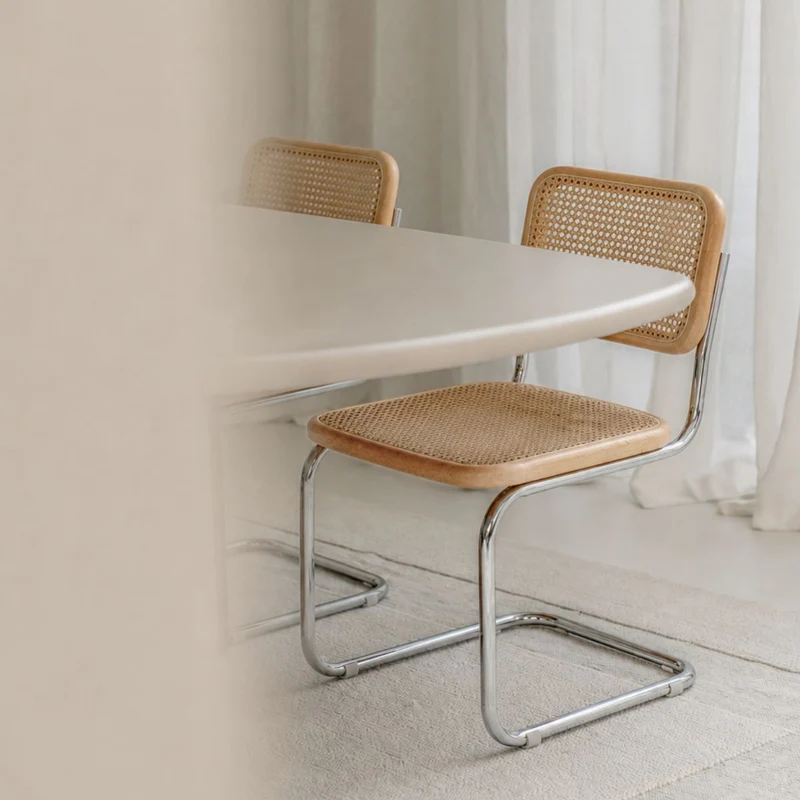 Chaise de salle à manger Swing - Rotin naturel - Chêne/Chrome