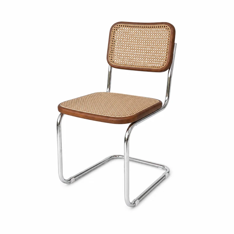 Chaise de salle à manger Swing - Rotin naturel - Noyer/Chrome