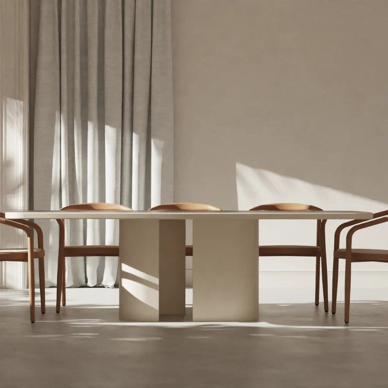 Grande table à manger Nova – Plateau MicroSkin en latte – Pieds en fer latte – 240 cm
