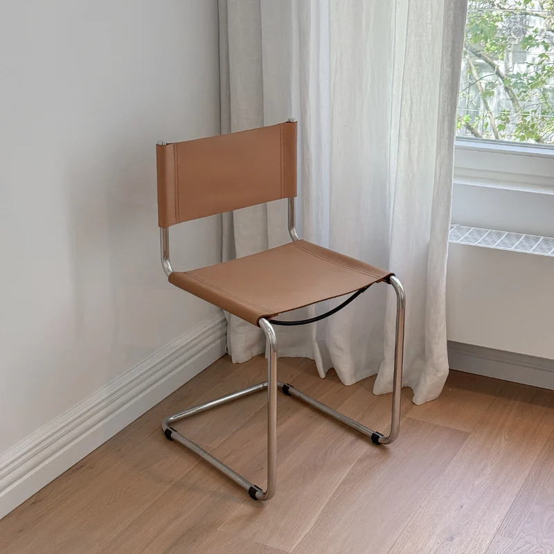 Chaise de salle à manger Swing - Cadre chromé - Cognac clair