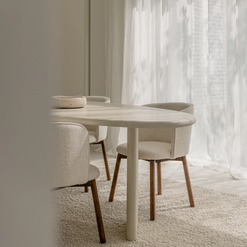 Chaise de salle à manger Celia - Couleur noyer foncé - Bouclé ivoire