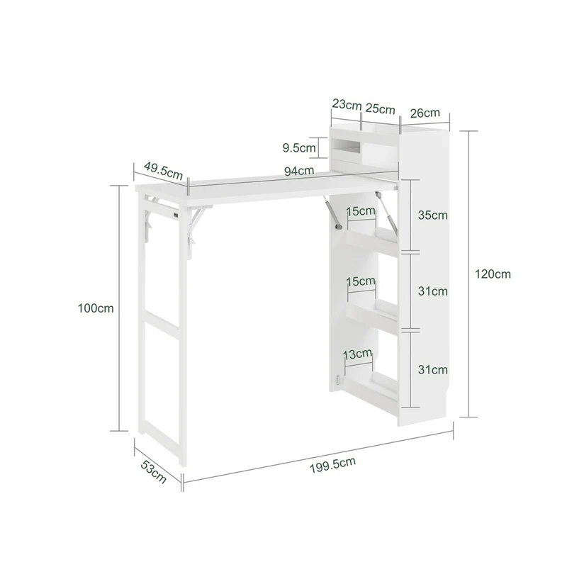 SoBuy FWT115-W Îlot Central de Cuisine à Table Pliante Extensible – Plan de Travail, Rangement – 65,3×199,5×120 cm, Blanc