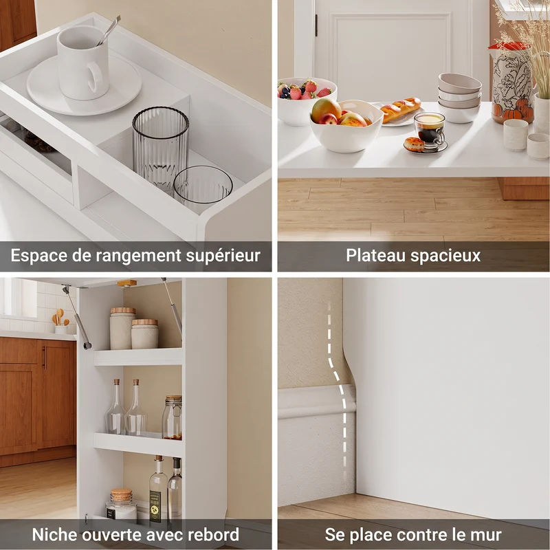 SoBuy FWT115-W Îlot Central de Cuisine à Table Pliante Extensible – Plan de Travail, Rangement – 65,3×199,5×120 cm, Blanc
