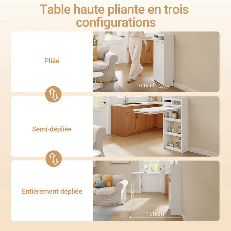 SoBuy FWT115-W Îlot Central de Cuisine à Table Pliante Extensible – Plan de Travail, Rangement – 65,3×199,5×120 cm, Blanc