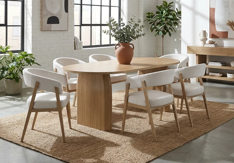 Table à manger ovale bois chêne clair - Nael
