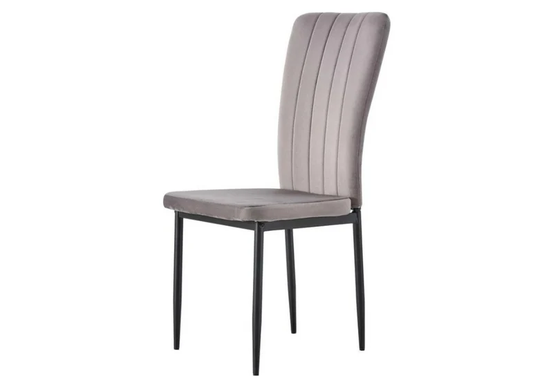 Chaise velours gris dossier haut et pieds noir - Stria x4
