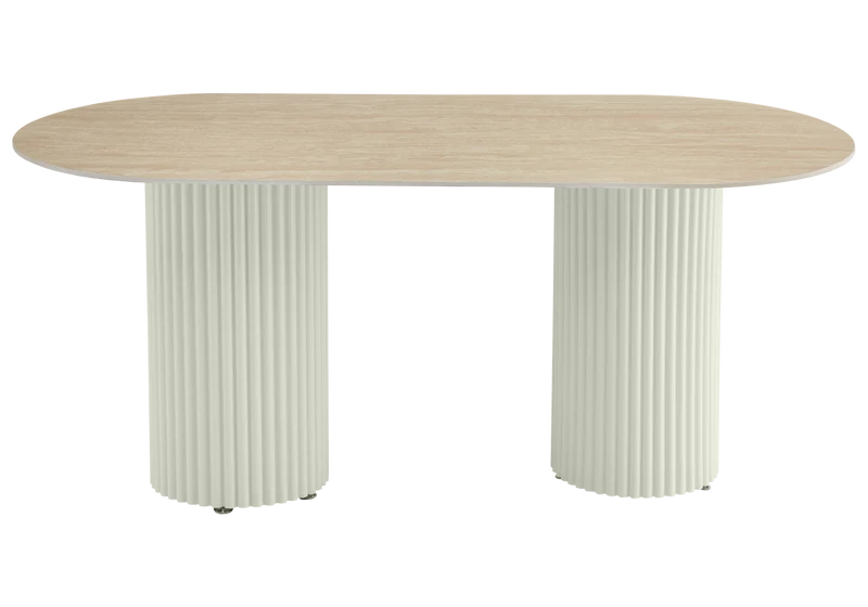 Table à manger ovale travertin mat et pieds beige - Tivoli