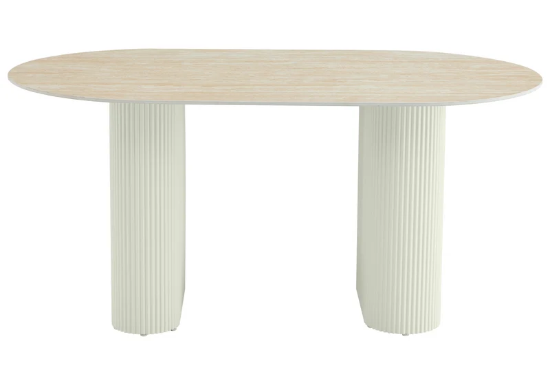 Table à manger ovale travertin et pieds beige - Serena