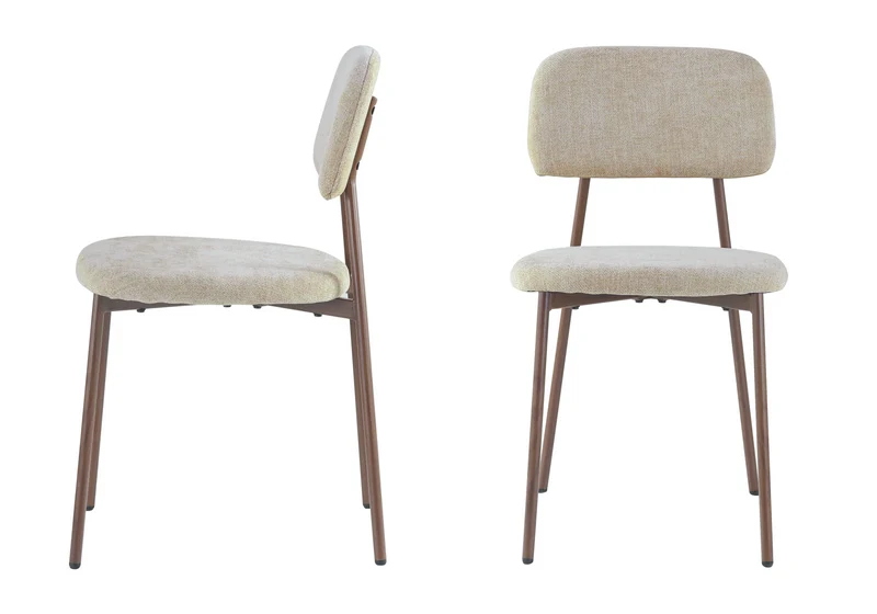 Chaise salle à manger tissu sable pieds noyer - Vika x4