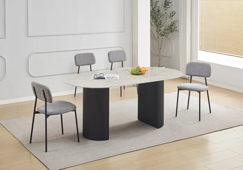Chaise salle à manger tissu anthracite pieds noirs - Vika x4