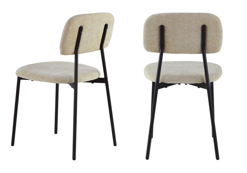 Chaise salle à manger tissu sable pieds noirs - Vika x4