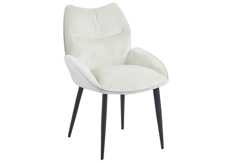Fauteuil de table velours beige pieds noirs - Lyon x2