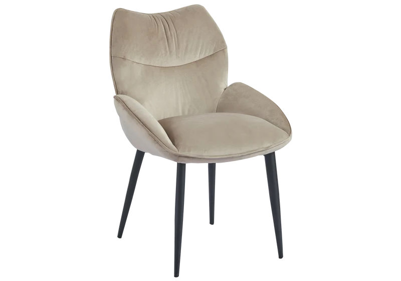 Fauteuil de table velours taupe pieds noirs - Lyon x2