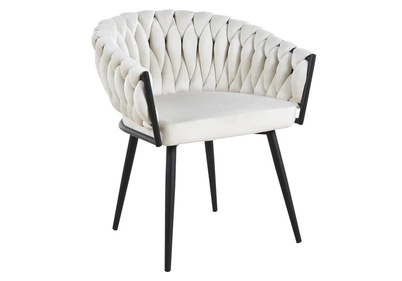 Fauteuil de table velours blanc pieds noirs - Petra x2