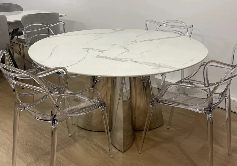 Table à manger ronde marbre blanc - Axel