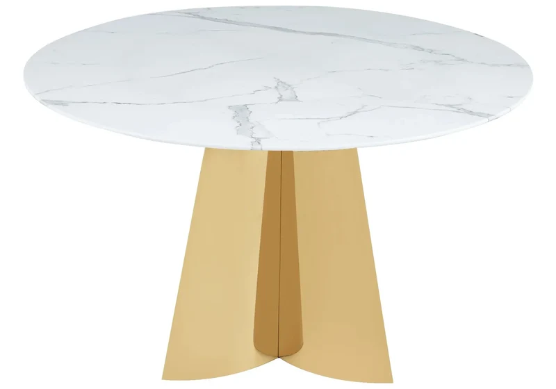 Table à manger ronde dorée marbre blanc - Axel