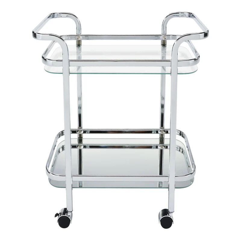 Chariot de bar mobile en verre et métal chromé à 2 niveaux - Zedd
