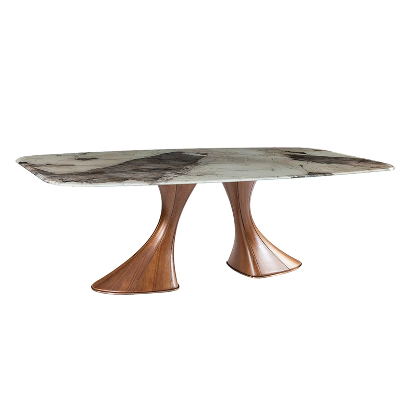 Table de salle à manger rectangulaire avec contour arrondi en verre - Charles