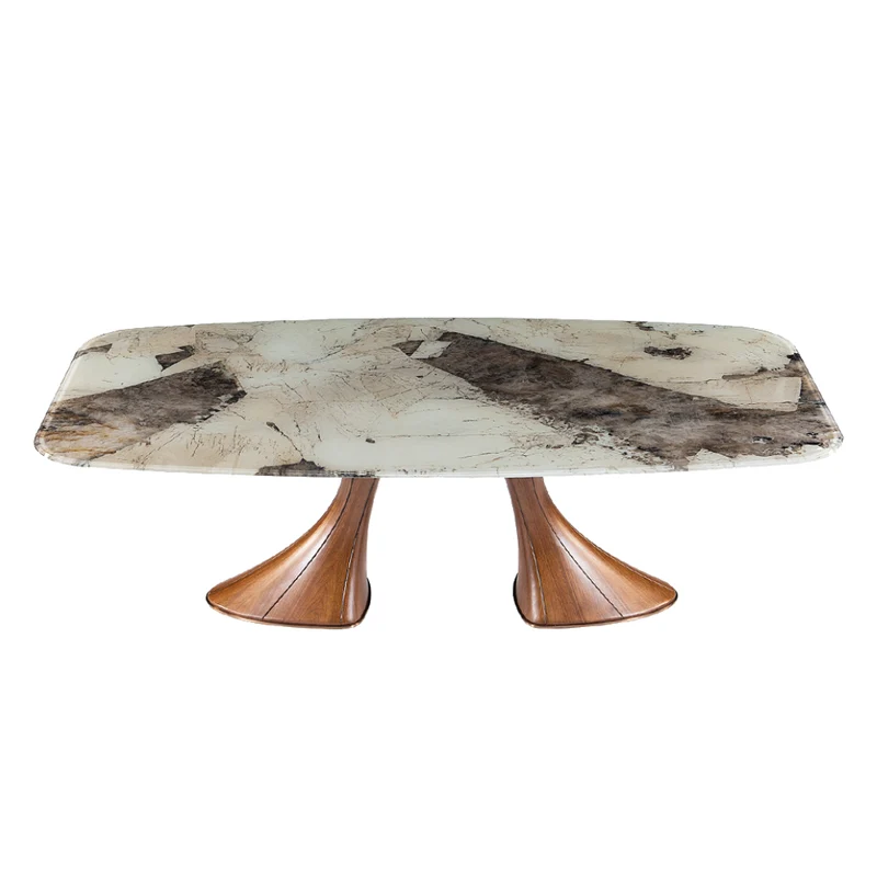 Table de salle à manger rectangulaire avec contour arrondi en verre - Charles