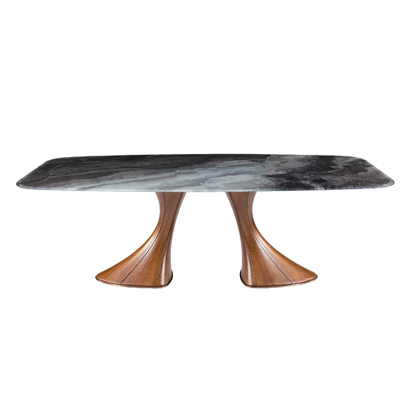 Table de salle à manger rectangulaire avec contour arrondi en verre - Charles