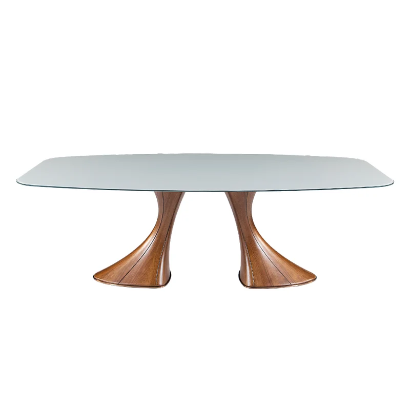 Table de salle à manger rectangulaire avec contour arrondi en verre - Charles