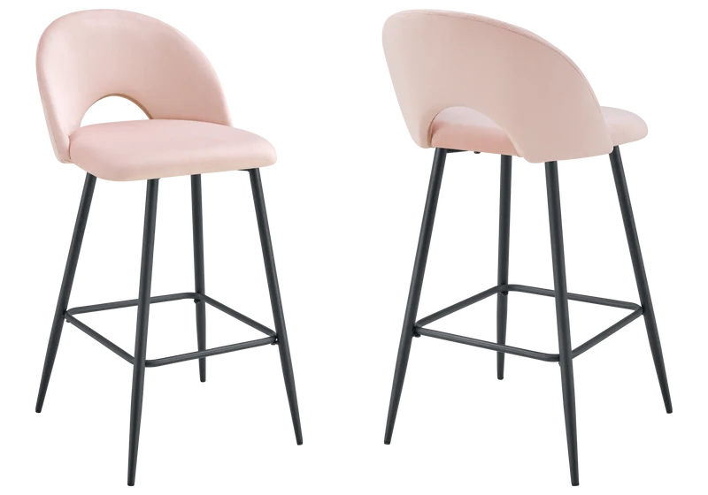 Chaise de bar dossier ouvert en velours rose - Talia x2
