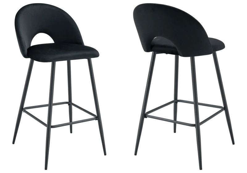 Chaise de bar dossier ouvert en velours noir - Talia x2